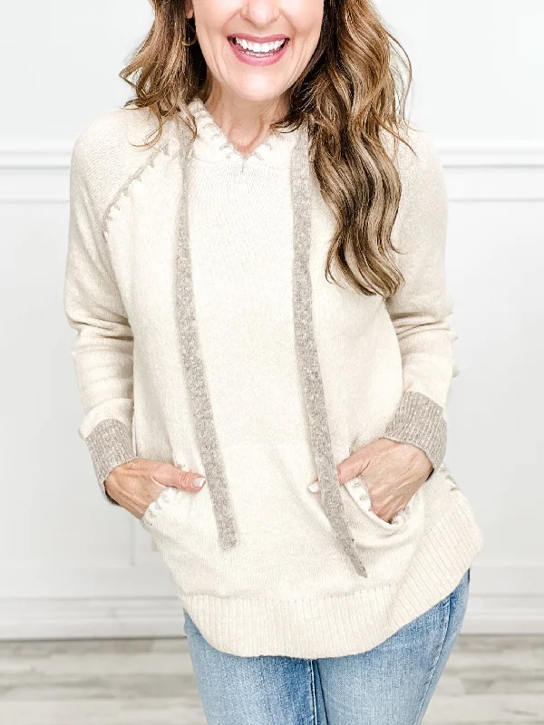 Don't Delay Blanket Stitch Detail Hoodie Pullover Sweater