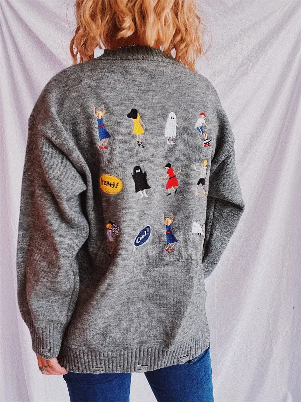 Amazing Deals Embroidered Round Neck Dropped Shoulder Sweater