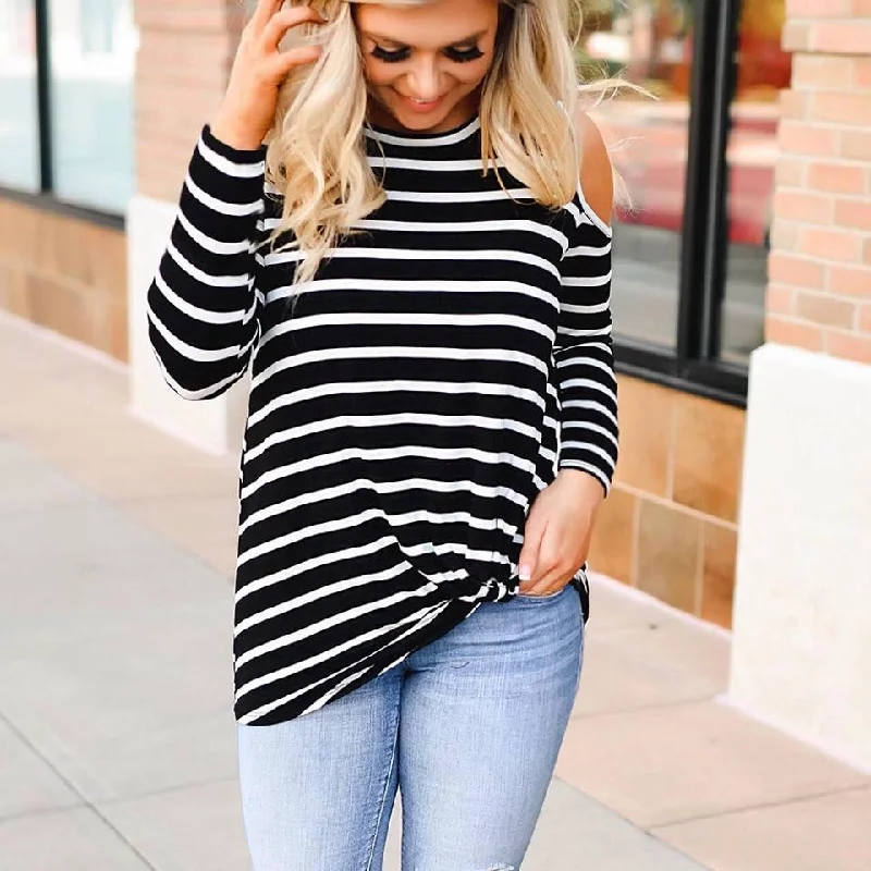 Instant Savings Women’s Striped Cold Shoulder top