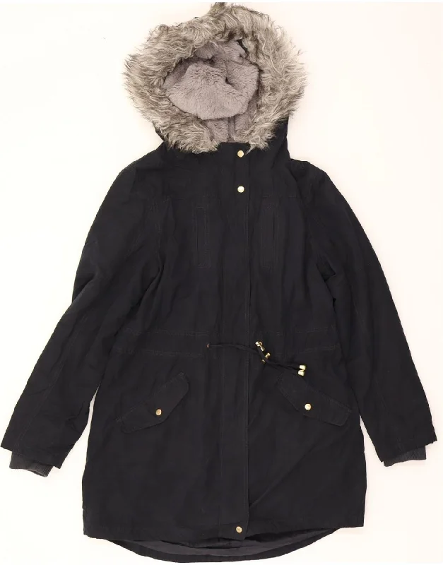 Huge Savings OASIS Womens Hooded Parka Jacket UK 10 Small Navy Blue Polyester