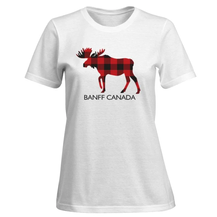 Clearance Sale Ladies Red Moose T-Shirt With Banff Canada