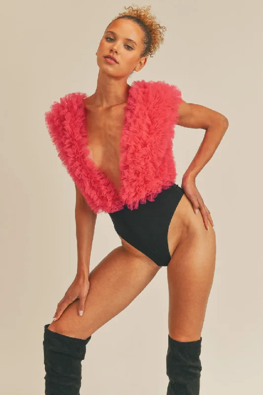 Time-Limited Offer I'm The Moment Pink Ruffle Organza Bodysuit