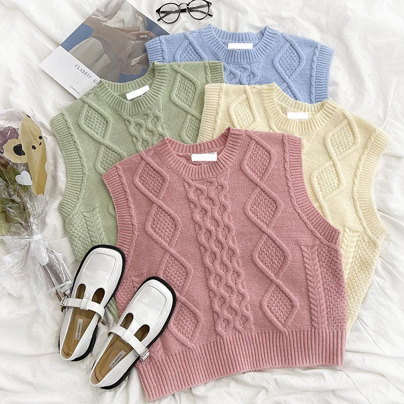 Lowest Price Candy Cable Knit Vest (4 Colors)