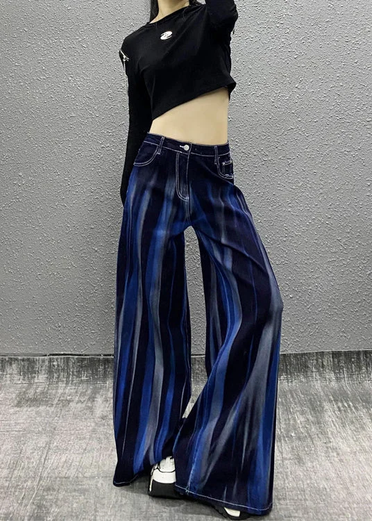 Don’t Miss Out Organic Blue Pockets Tie Dye Denim Wide Leg Pants Fall