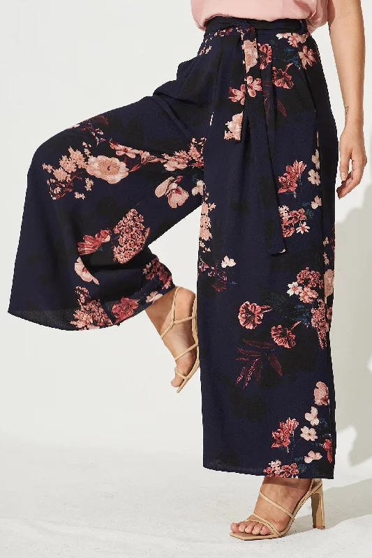 Limited Availability High Hopes Pants In Navy With Pink And Blush Floral