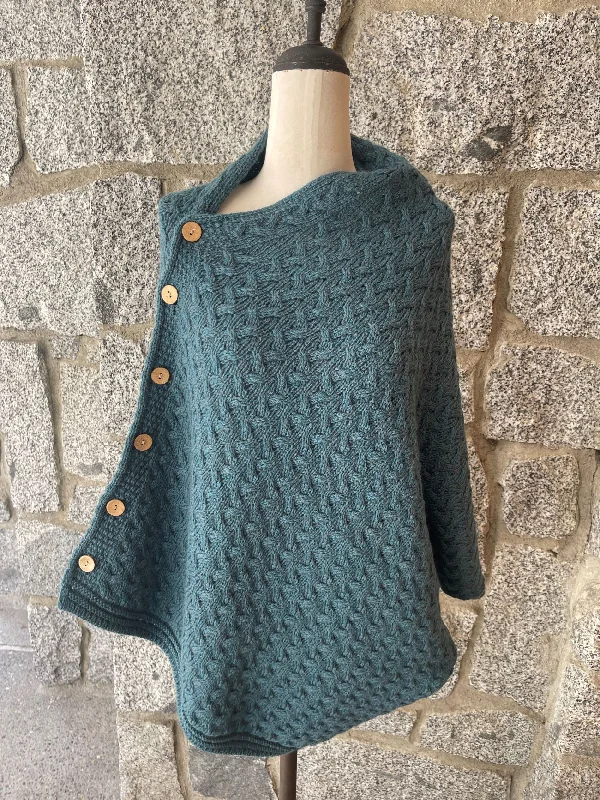 Weekend Discounts to Snag Aran - Buttoned Cape / Shrug / Poncho - Irish sea