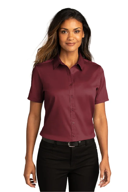 Huge Discounts Port Authority Womens SuperPro Wrinkle Resistant React Short Sleeve Button Down Shirt - Burgundy