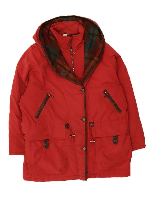 Mega Deal VINTAGE Womens Hooded Windbreaker Coat UK 22 3XL Red Polyester