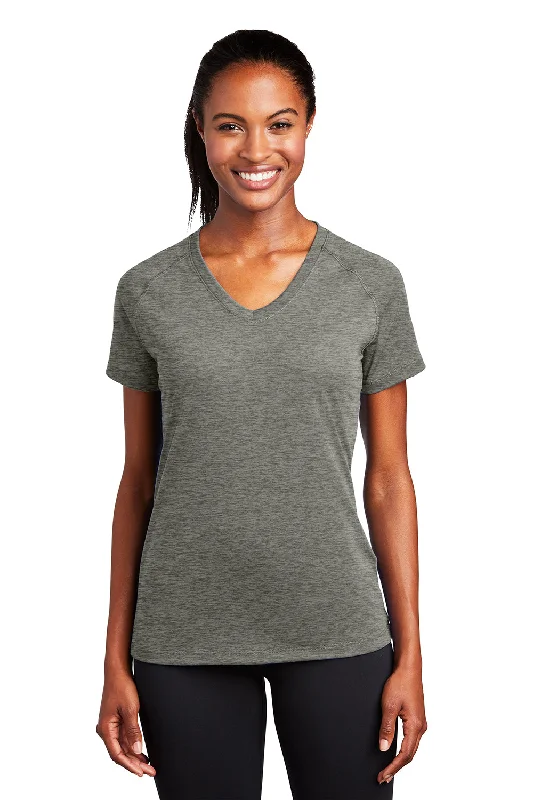 Can't Beat Sport-Tek Womens Ultimate Performance Moisture Wicking Short Sleeve V-Neck T-Shirt - Heather Grey