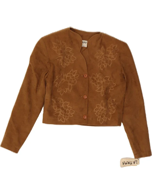Limited Stock VINTAGE Womens Crop 3 Button Blazer Jacket IT 42 Medium Brown Floral