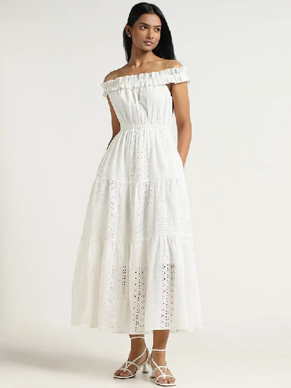 Can't Be Beat LOV White Cotton Schiffli Dress