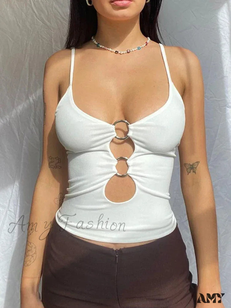 Clearance Sale AMY FASHION - Solid Backless Hollow Out Sexy Fitness Camisole Crop Top