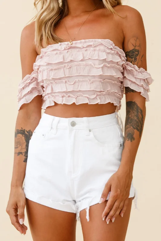 Discount Deals Tigerlily Tiered Frill Off-Shoulder Top Blush