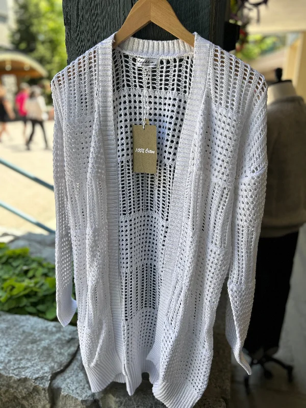 Deep Savings Cotton - Mesh Cardigan - Cream