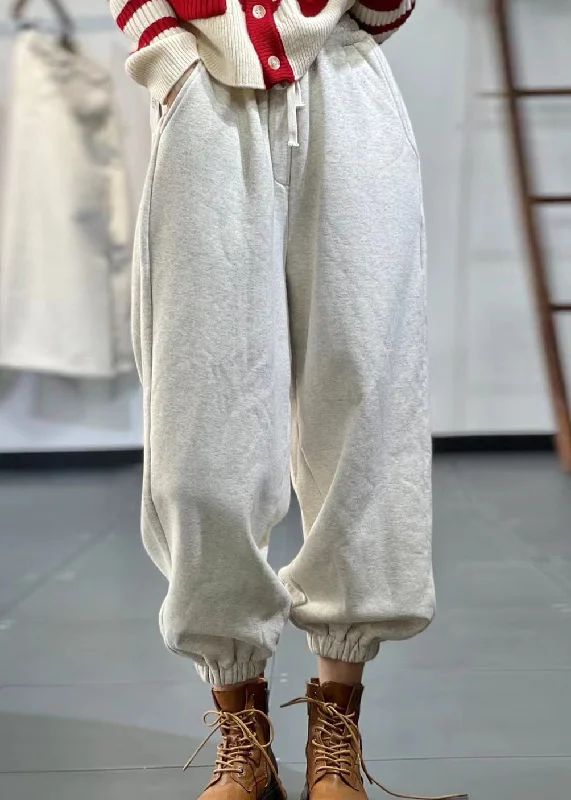 Discount Deals Casual Beige Pockets Elastic Waist Warm Fleece Sport Pants Fall