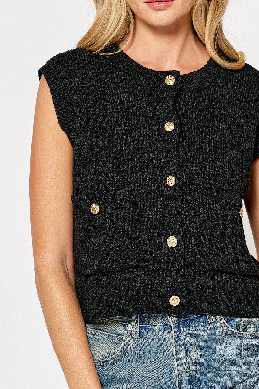 Seasonal Clearance Gold Button Sweater Vest