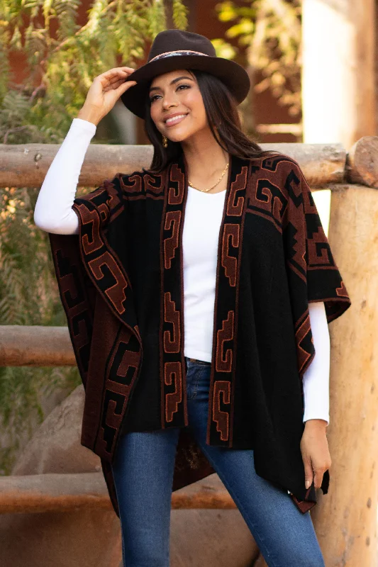 Weekend Offers That Sizzle Inca Afternoon in Black Mahogany and Black Alpaca Blend Ruana from Peru