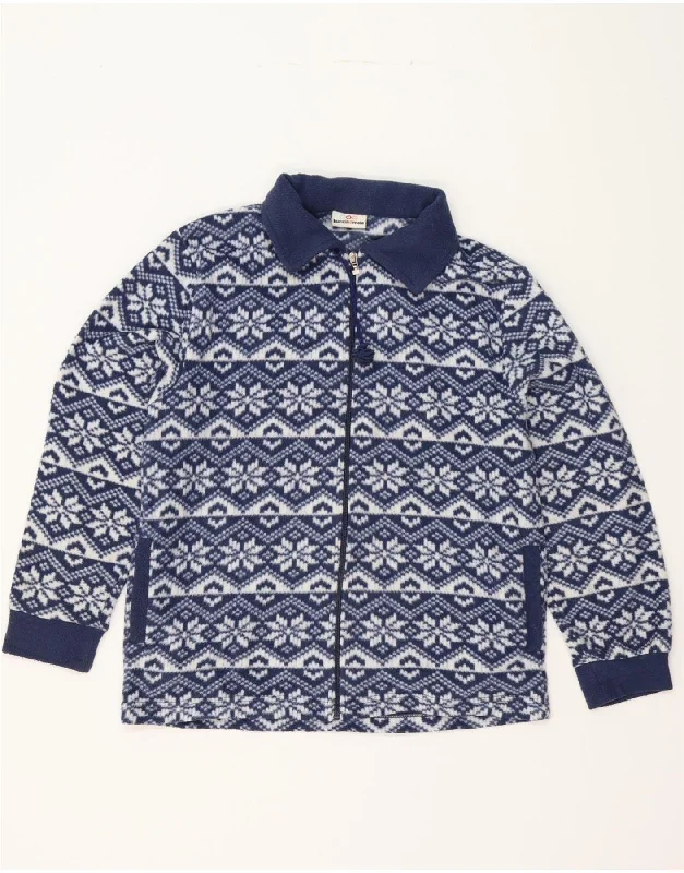 Super Savings VINTAGE Womens Fleece Jacket UK 14 Medium Navy Blue Fair Isle Polyester