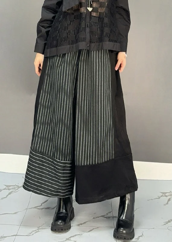 Weekend Deals That Thrill Fashion Black Striped Patchwork Elastic Waist Woolen Wide Leg Crop Pants Spring Weekend Deals That Thrill Fashion Black Striped Patchwork Elastic Waist Woolen Wide Leg Crop Pants Spring