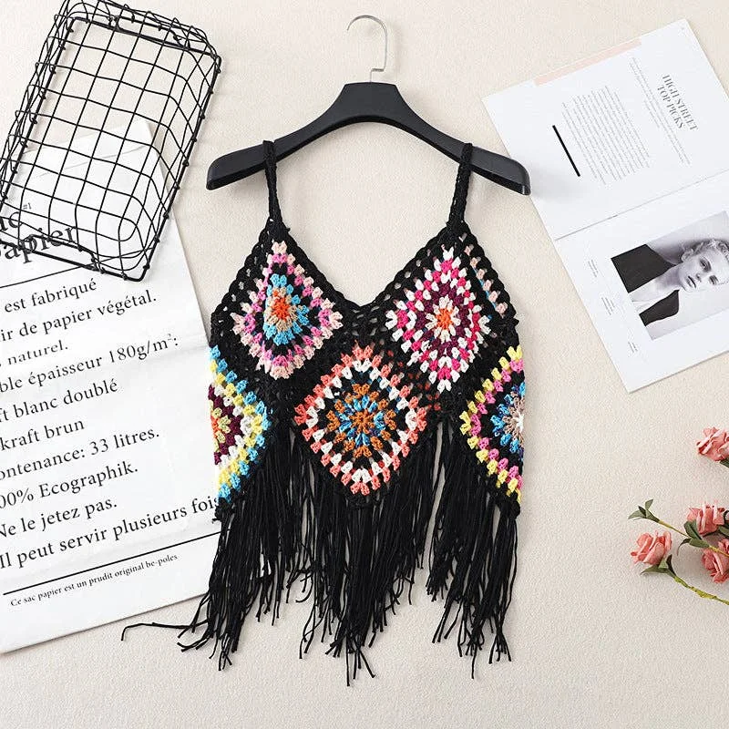 Shop the Weekend Away Handmade Bohemian Crochet Design Camisole, Black