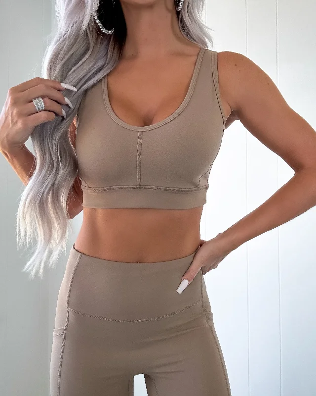 Daily Deals Newport Cutout Sports Bra - Taupe