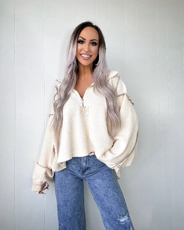 Online Exclusive Sundance Waffle Knit Hi Lo Hoodie - Cream