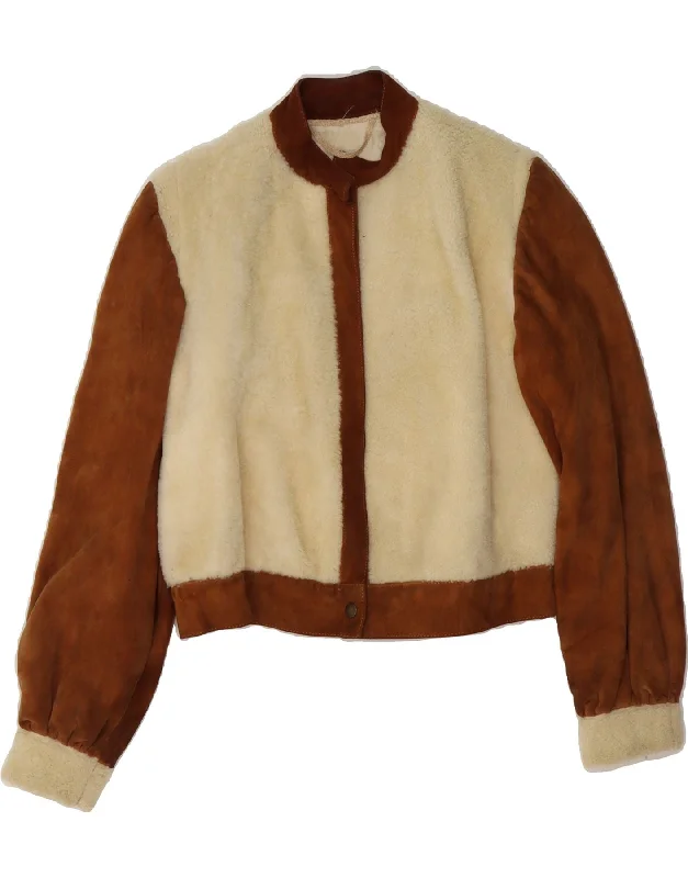 Price Fest VINTAGE Womens Crop Sherpa Jacket UK 12 Medium Off White Colourblock