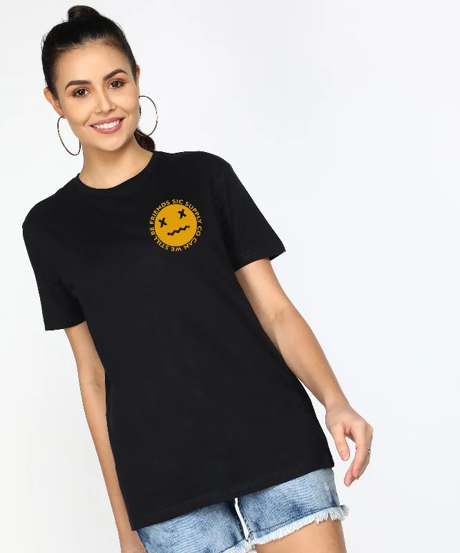 Overstock Clearance Womens Over Size Half Sleeve Printed T.shirts (Black)