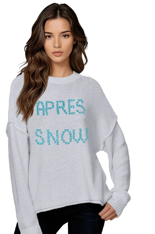 Deal Zone Chunky Cotton Blend Pullover Sweater- Cross Stitch "APRÈS SNOW" hand embroidery