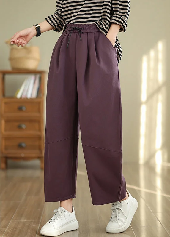 TIME-Limited Offer Art Dull Purple Elastic Waist Oversized Cotton Pants Fall