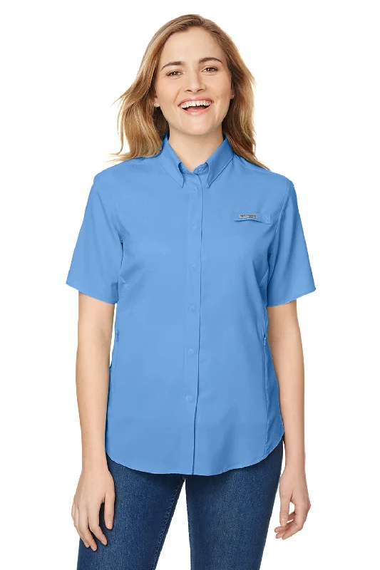 Mega Sale Columbia Womens Tamiami II Moisture Wicking Short Sleeve Button Down Shirt w/ Double Pockets - White Cap Blue - Closeout