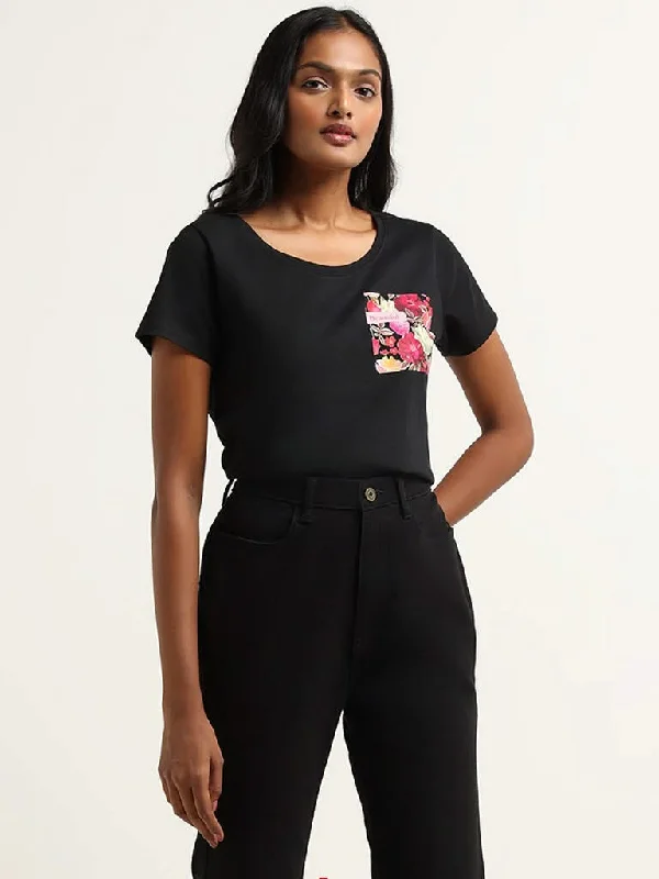 Unbeatable Prices LOV Black Printed Cotton T-Shirt