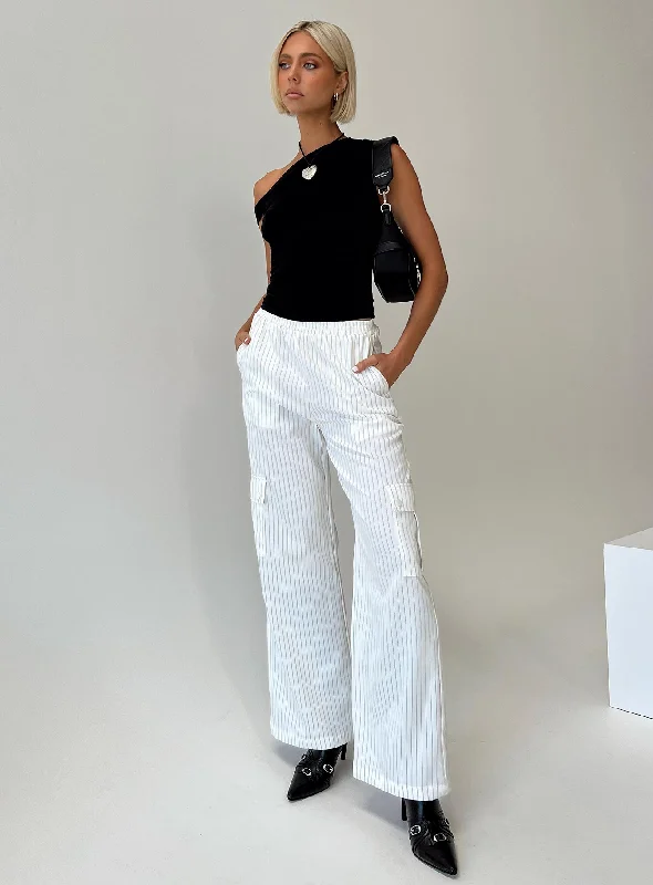 Weekend Special Lista Elastic Pocket Pants White Pinstripe