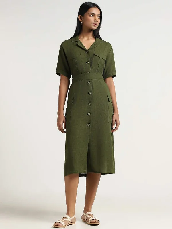 YEAR-End Clearance LOV Green Blended Linen Dress with Belt