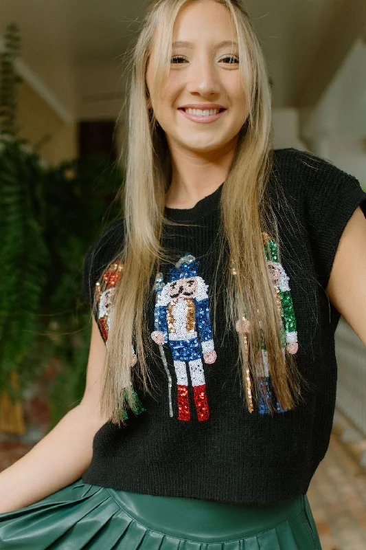 Unbeatable Prices Black Sequin Nutcracker Sweater Vest