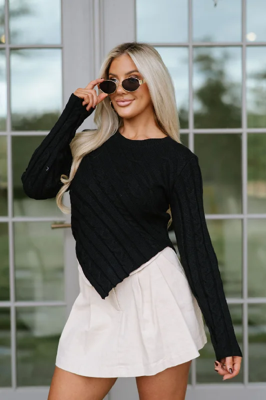 Weekend Discounts Worth Grabbing Long Sleeve Cable Knit Sweater- Black