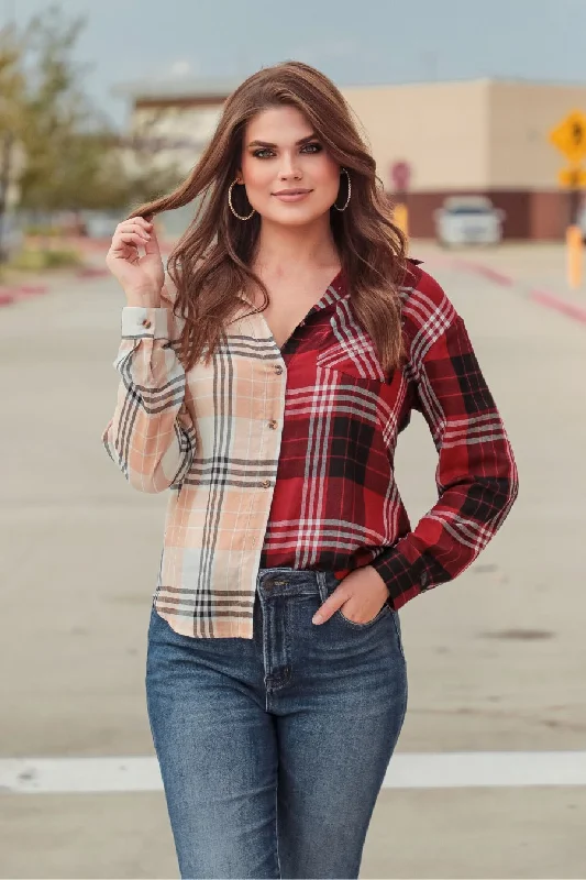Hurry In Shades Of Fall Plaid Button Up Top