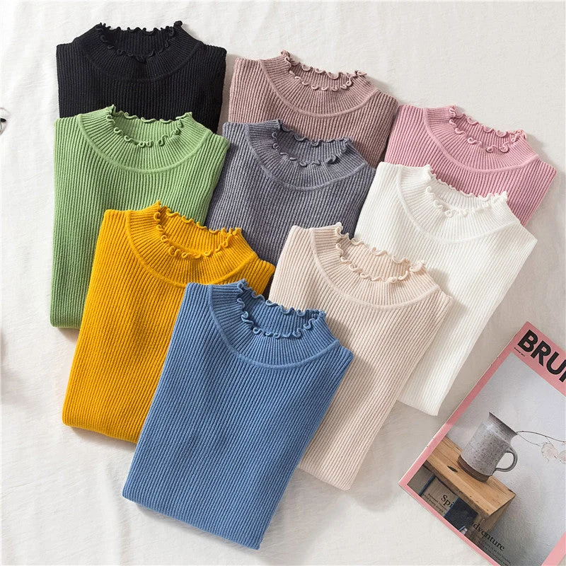 Friends and Family Sale Basic Frilly Mock Neck Sweater (9 Colors)