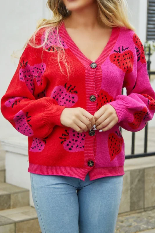Daily Deals Printed V-Neck Button-Down Long Sleeve Cardigan