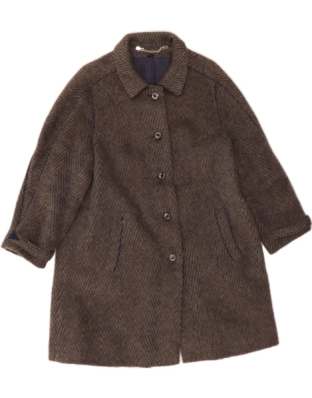 Discount Days YOUR SIXTH SENSE Womens 3/4 Sleeve Overcoat UK 14 Medium Brown Herringbone