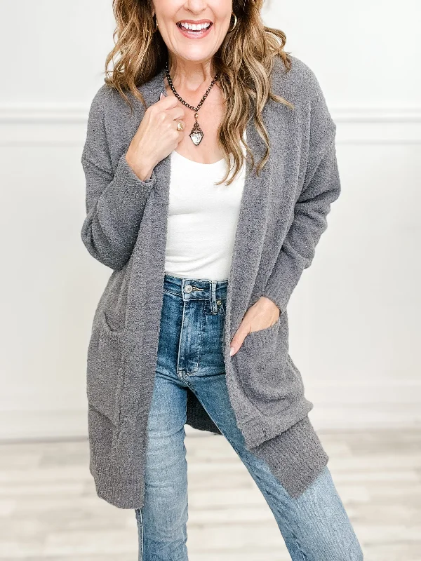 Year-End Sale Solid Luxury Soft Cardigan with Pockets and Ribbed Edges