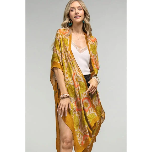 Weekend Savings Spectacular Retro Vintage 70's Style Floral Leaf Print Kimono Open Wrap Coverup Top One Size