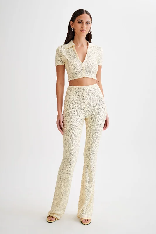 Weekend Bargains Galore Huntley Sequin Knit Pants - Lemon