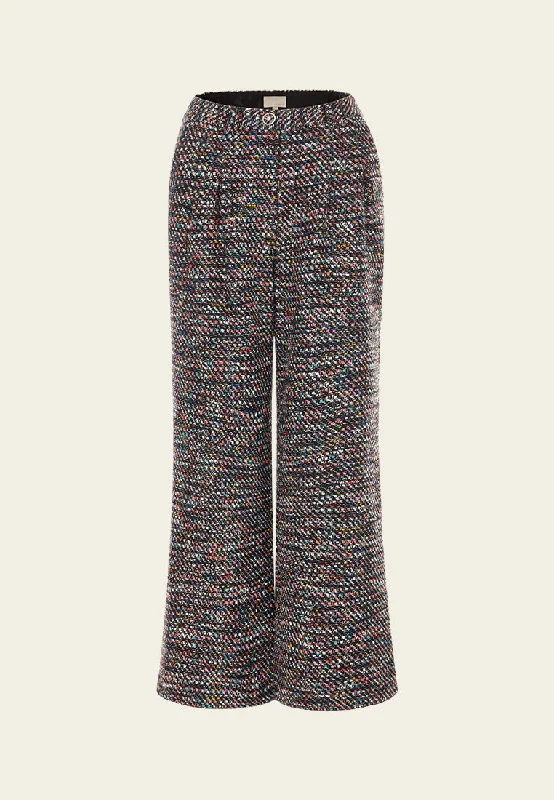 Weekend Deals to Make You Smile Mixed tweed Hollow-carved Crystal Button Flared Trousers