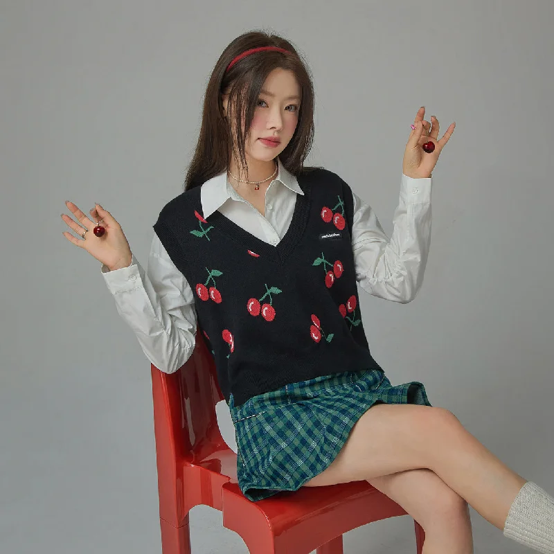 Huge Savings Cherry V-Neck Best Knit Sweater