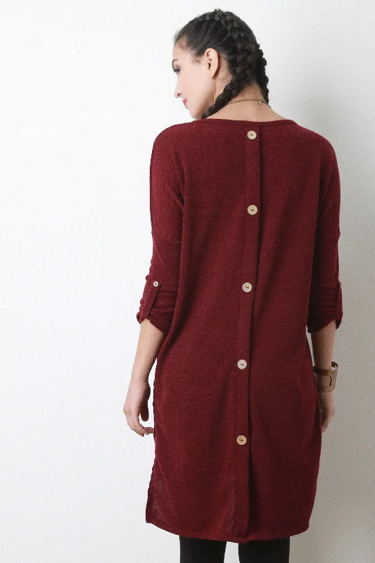 Weekend Offers That Delight Button-Up Back High-Low Knit Top