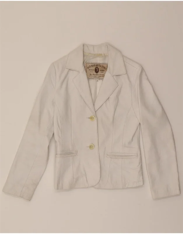 Today Only VINTAGE Womens Leather 2 Button Blazer Jacket IT 40 Small White Leather