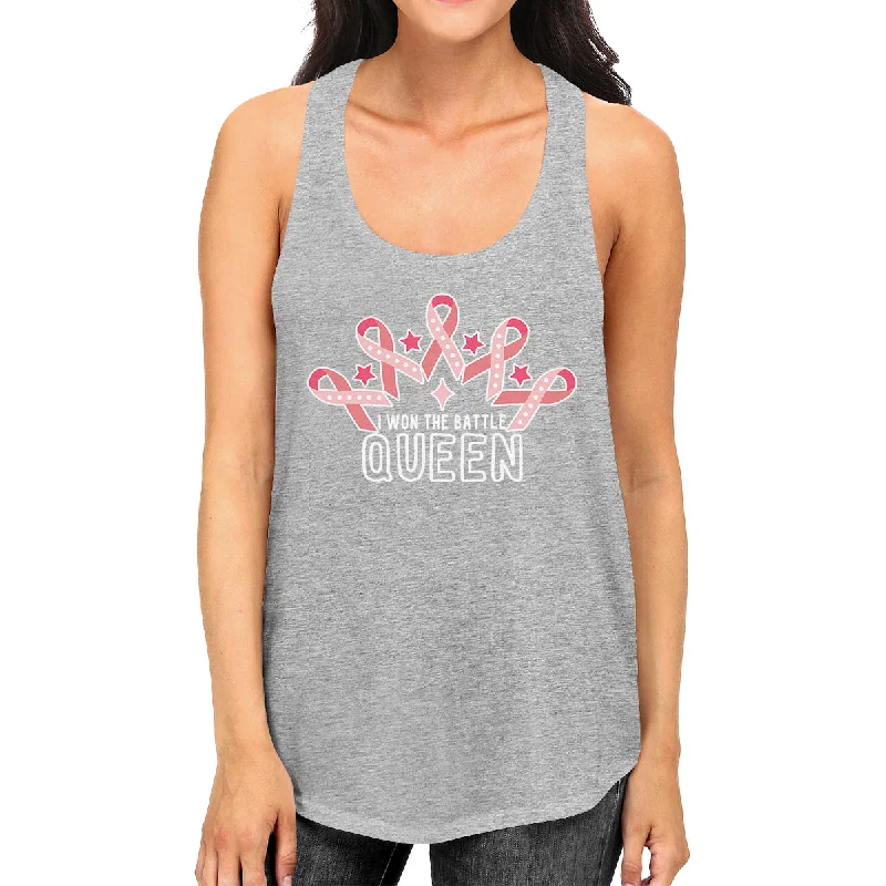 Weekend Deal Won The Battle Queen Breast Cancer Awareness Womens Grey Tank Top