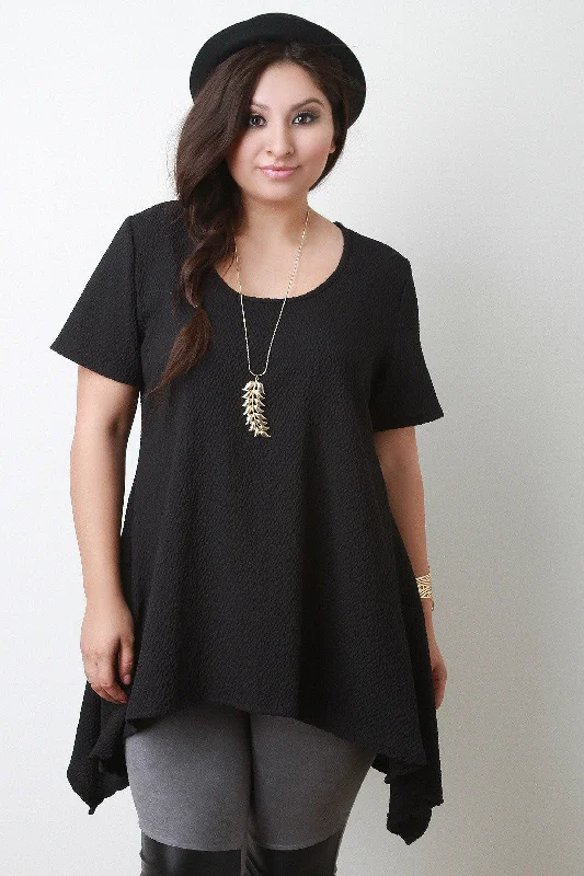 Hot Buy Crinkle Sharkbite Scooped Neck Short Sleeves Tunic Top