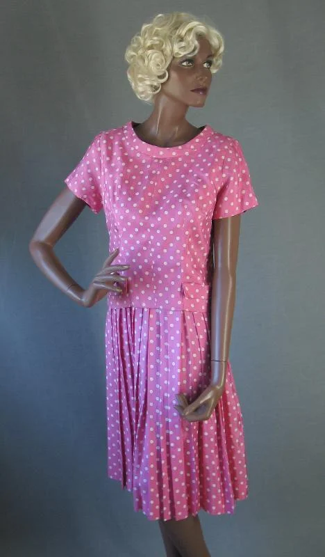 Fantastic Savings 50s Polka Dot Dress Vintage Pink 60s Popover Top Suzy Perette Small to Extra Small VFG